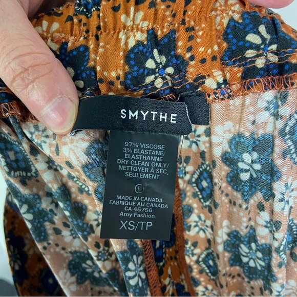 NEW Smythe Printed Wide Leg Cropped Pants Batik Floral Size XS Rust Floral Boho - Picture 3 of 12